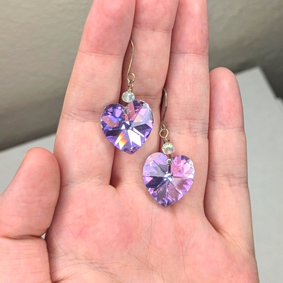 Light Purple Crystal Heart Earrings - Picture 15 of 17